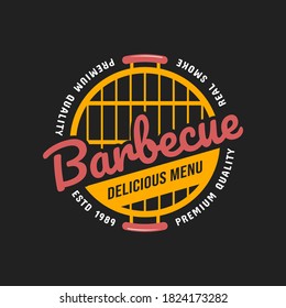 Barbecue and grill label, badge, logo and emblem. Vector illustrations. Steak house. Steak house restaurant menu design elements flyer or poster on black backdrop.