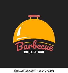 Etiqueta de barbacoa y parrilla, insignia, logotipo y emblema. Ilustraciones vectoriales. Steak house. El restaurante steak house ofrece un diseño de elementos flyer o póster sobre fondo negro.