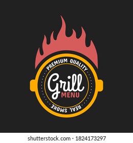 Barbecue and grill label, badge, logo and emblem. Vector illustrations. Steak house. Steak house restaurant menu design elements flyer or poster on black backdrop.