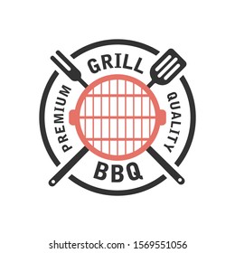 Barbecue and grill label. BBQ emblem and badge design. Restaurant menu logo template. Vector illustration.