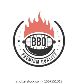 Barbecue and grill label. BBQ emblem and badge design. Restaurant menu logo template. Vector illustration.