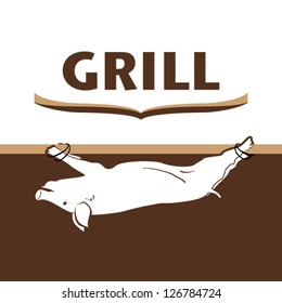 Barbecue and grill label design. Vector pig.