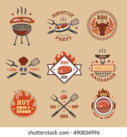 Barbecue, grill labels, badges, logos, emblems, signs, set of vector templates isolated Bbq restaurant design elements vector