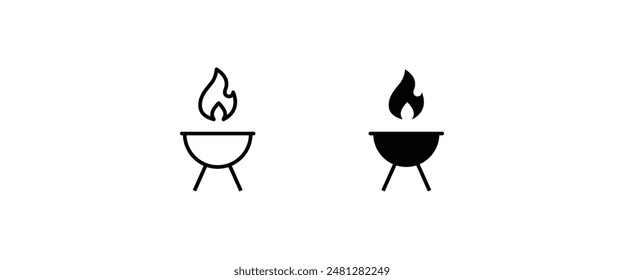 barbecue grill line and flat icons set, editable stroke isolated on white, linear vector outline illustration, symbol logo design style