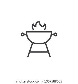 Barbecue Grill line icon. linear style sign for mobile concept and web design. BBQ stand with fire flame outline vector icon. Symbol, logo illustration. Pixel perfect vector graphics