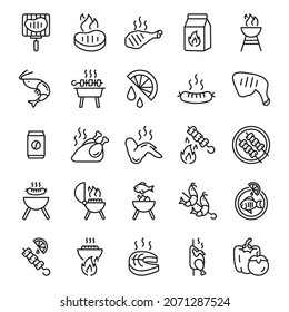 Barbecue and Grill line icon set.