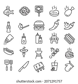 Barbecue and Grill line icon Set