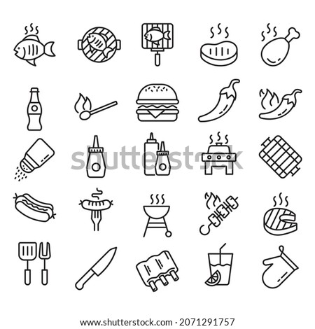 Barbecue and Grill line icon Set