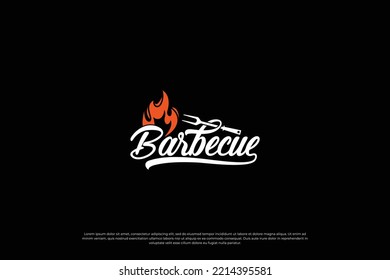 barbecue and grill logo design with fire and retro style.