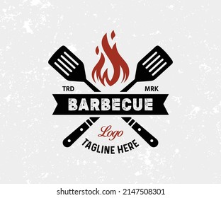 Barbecue Grill Logo Design Vector. Hot BBQ and Grill Logo Template for Business Restaurant Vector Design.