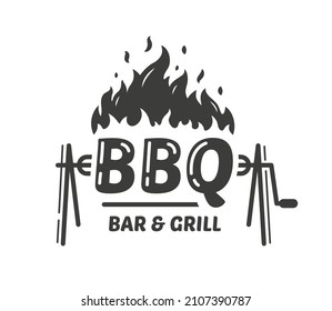 Barbecue grill logo with fire isolated on white background. BBQ concept. Vector illustration