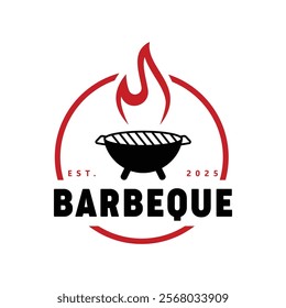 Barbecue Grill Logo with Flame Design - Modern BBQ Branding