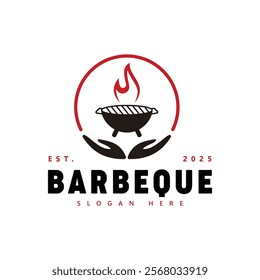 Barbecue Grill Logo with Flame Design - Modern BBQ Branding