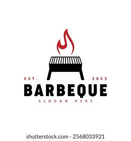 Barbecue Grill Logo with Flame Design - Modern BBQ Branding