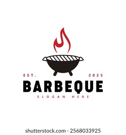 Barbecue Grill Logo with Flame Design - Modern BBQ Branding