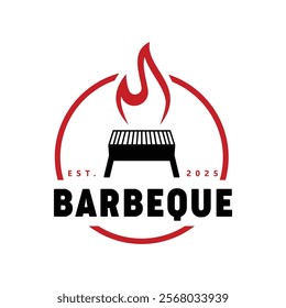 Barbecue Grill Logo with Flame Design - Modern BBQ Branding