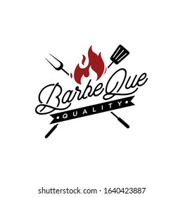 Barbecue grill logo with handwritten, white background, vector design