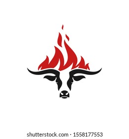 Barbecue grill. Logo. Isolated bull head with fire on white background