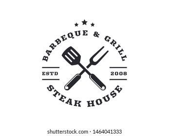 Barbecue and grill logo isolated on white background. Vector emblem for barbecue restaurant or steak house.