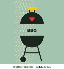 Barbecue grill. I love BBQ concept. Flat vector illustration. Simple, geometric, modern style