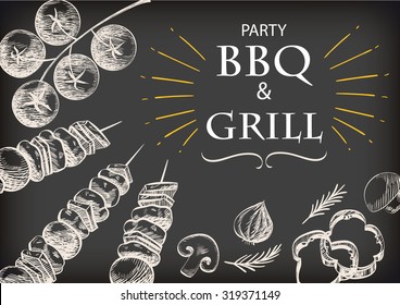  barbecue grill meat food and drink menu restaurant  have  barbecue sausage rib grilled and vegetable drawing design template web,vector illustration