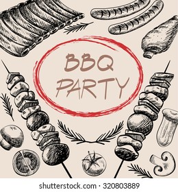  barbecue grill meat food and drink menu restaurant  have  barbecue sausage rib grilled and vegetable drawing design template web,vector illustration