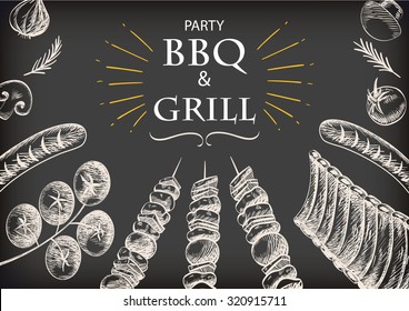  barbecue grill meat food and drink menu restaurant  have  barbecue sausage rib grilled and vegetable drawing design template web,vector illustration