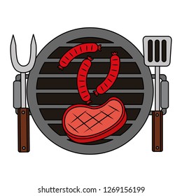 barbecue grill meat sausages and fork spatula