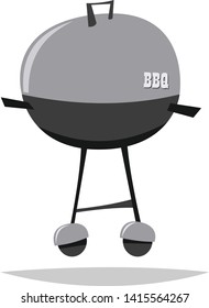 Barbecue grill on wheels. Side view. Flat vector illustration in cartoon style isolated on white background.