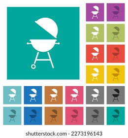Barbecue grill with open cover solid multi colored flat icons on plain square backgrounds. Included white and darker icon variations for hover or active effects.