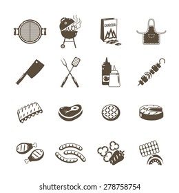 Barbecue grill and outdoor summer picnic utensil icons black set isolated vector illustration