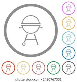 Barbecue grill outline flat color icons in round outlines on white background