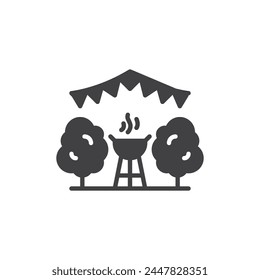 Barbecue grill and party flags vector icon. filled flat sign for mobile concept and web design. BBQ Party glyph icon. Symbol, logo illustration. Vector graphics