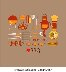 Barbecue grill party vector set flat style