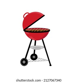 barbecue grill. Picnic camping cooking. BBQ party isolated on white background. illustration in flat style