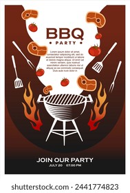 barbecue grill posters. bbq party invitations for summer outdoor picnic. bbq time. illustration bbq picnic poster template.vertical poster