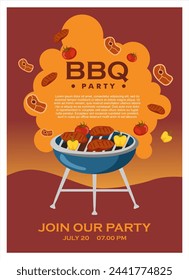 barbecue grill posters. bbq party invitations for summer outdoor picnic. bbq time. illustration bbq picnic poster template.vertical poster