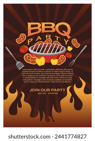 barbecue grill posters. bbq party invitations for summer outdoor picnic. bbq time. illustration bbq picnic poster template.vertical poster