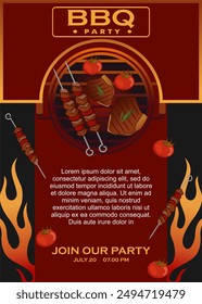 barbecue grill posters. bbq party invitations for summer outdoor picnic. bbq time. illustration bbq picnic poster template.vertical poster