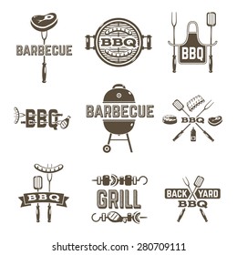 Barbecue and grill premium quality labels set isolated vector illustration