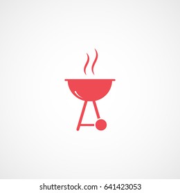 Barbecue Grill Red Flat Icon On White Background
