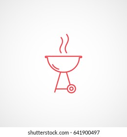 Barbecue Grill Red Line Icon On White Background