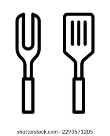 Barbecue and grill related symbols flat line icon. Outline sign for mobile concept and web design, store