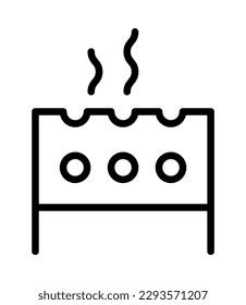 Barbecue and grill related symbols flat line icon. Outline sign for mobile concept and web design, store