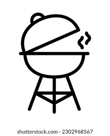 Barbecue and grill related symbols flat line icon. Outline sign for mobile concept and web design, store