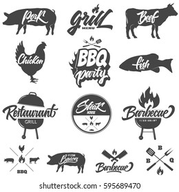 Barbecue and grill restaurant logo and labels! Typographical design,hand lettering farm animals,grill menu,steak house,BBQ party! 