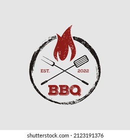 Barbecue and Grill Rustic Badge Logo Design Template