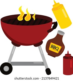 Barbecue Grill with Sauces ketchup mustard