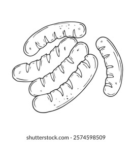 Barbecue grill sausage doodle icon vector hand drawing