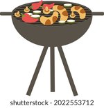 Barbecue grill semi flat color vector object. Full sized item on white. Grilling food outside. Cooking over open fire isolated modern cartoon style illustration for graphic design and animation